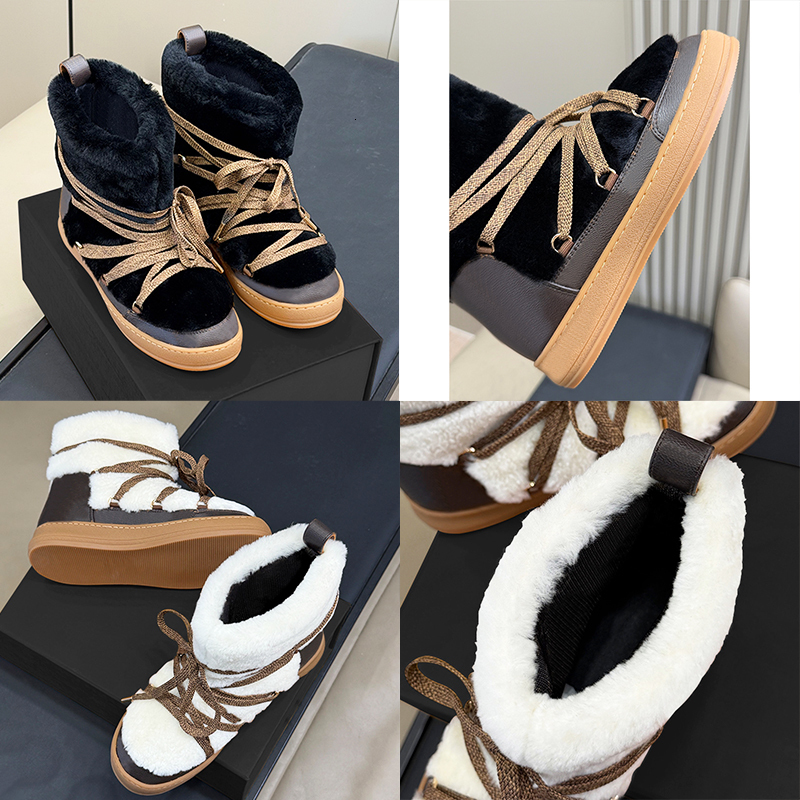 Mirror Quality Designer Cloud Ankle Boot Women Shearling Boots 100% Real Down Ski Boots Lace-up Winter Snow Boots Non Slip Printed Leather Casual Tr