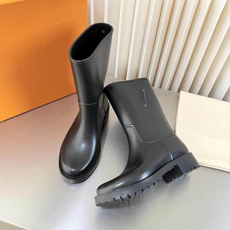 Bottes de pluie à semelle intercalaire en caoutchouc imperméable à la mode pour femmes pour les jours de pluie, chaussures de pluie dentelées ant