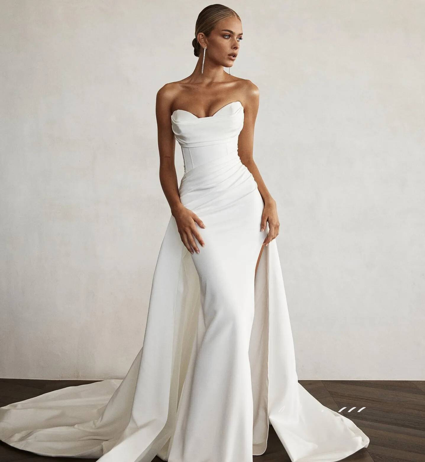 Modern Mermaid Wedding Dresses 2026 Sweetheart Front Slit Satin Bridal Gowns Detachable Train Robe De Mariee Women New Boho