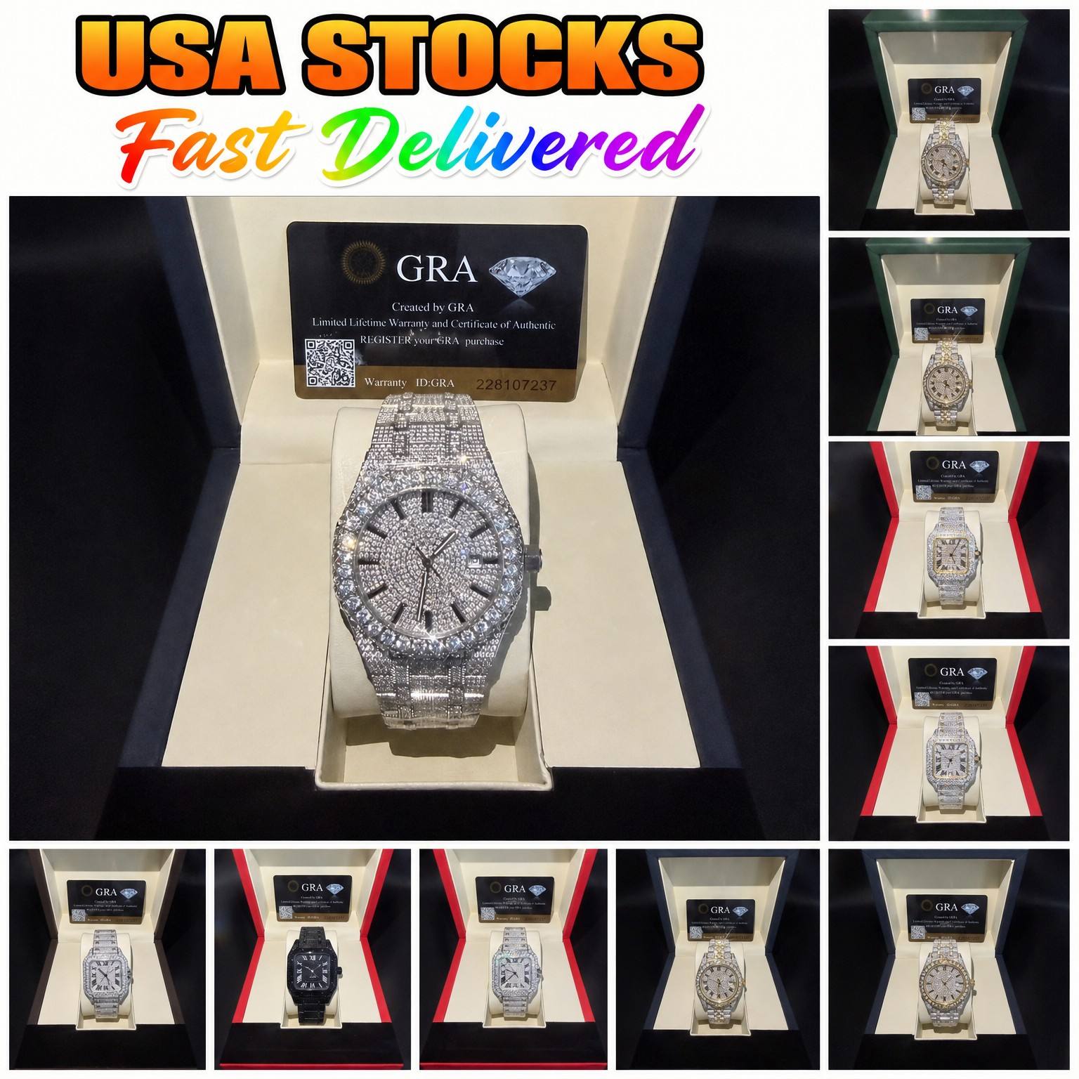 Mens VVS Moissanite Watch Square Iced Out Stainless Steel Wristwatch Custom Hip Hop Luxury Fashion Watch Diamond Style