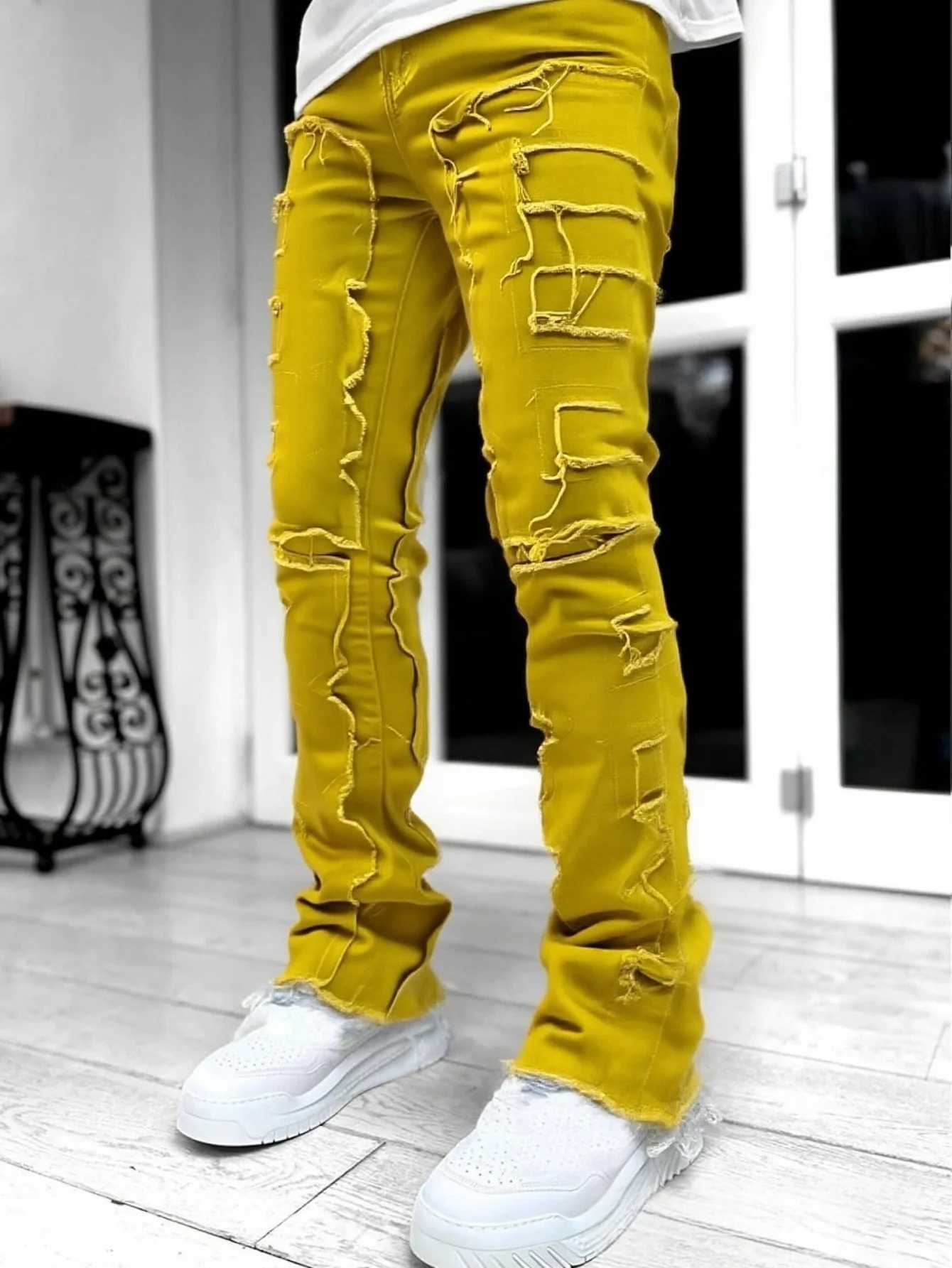 2025 New Product Men's Slim Fitting Flared Pants Color Patchwork Style Futuristic Atmosphere Multiple Color Options