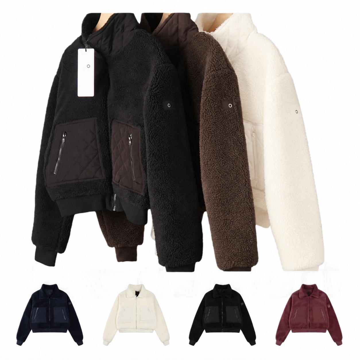 Designer Jacket Women Lamb Wool Crop Tops Hoodie Navy Blue Fleece Sherpa Puffer Down Coats Hooded Zipper Thick Winter Clothes Pants Warm Clubhouse L
