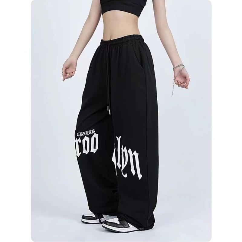 Designer Women's Drawstring Jogger Sweatpants High Street Tapered Loose Long Jazz Dance Pants With Pockets Black