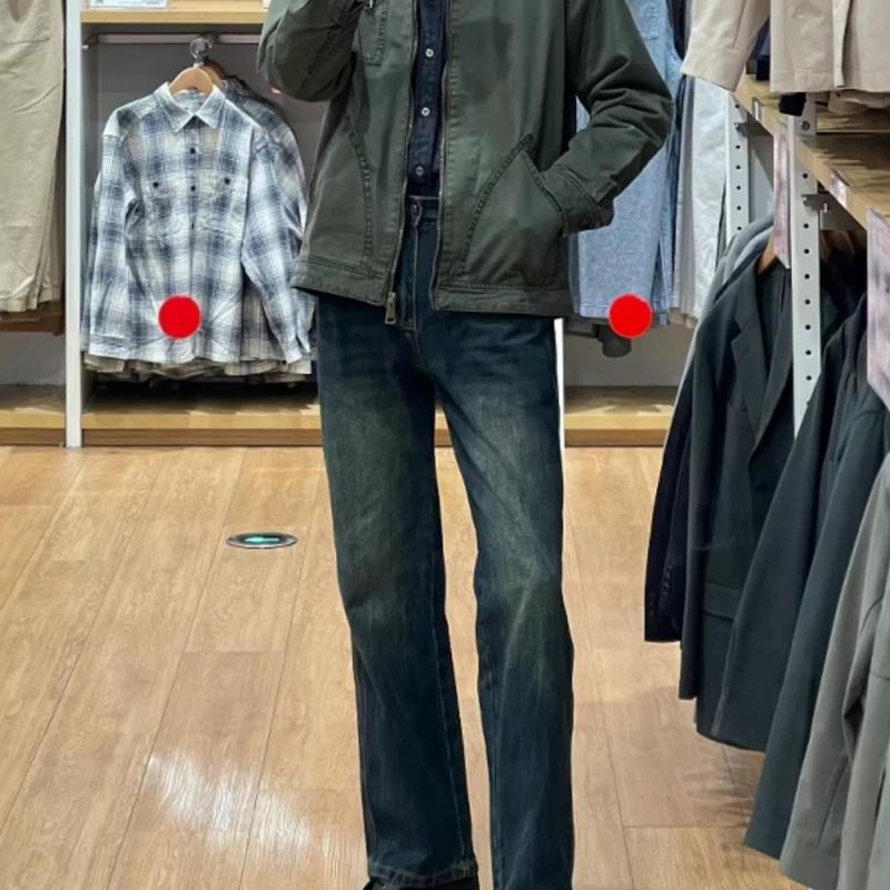 Men's Vintage Blue Washed Denim Jeans Loose Straight Leg Trendy Casual Pants Spring Autumn Four Seasons