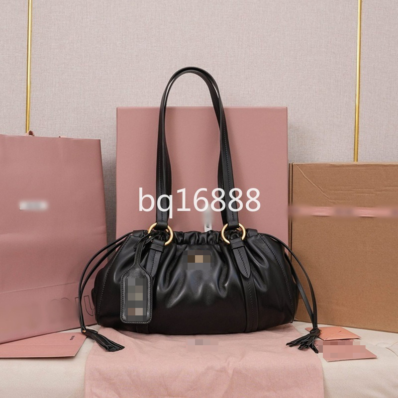 Retro Drawstring Ruched Underarm Bag for Ladies Soft Leather Tassel Pendant Design Fashion Shoulder Handbag with logo 815