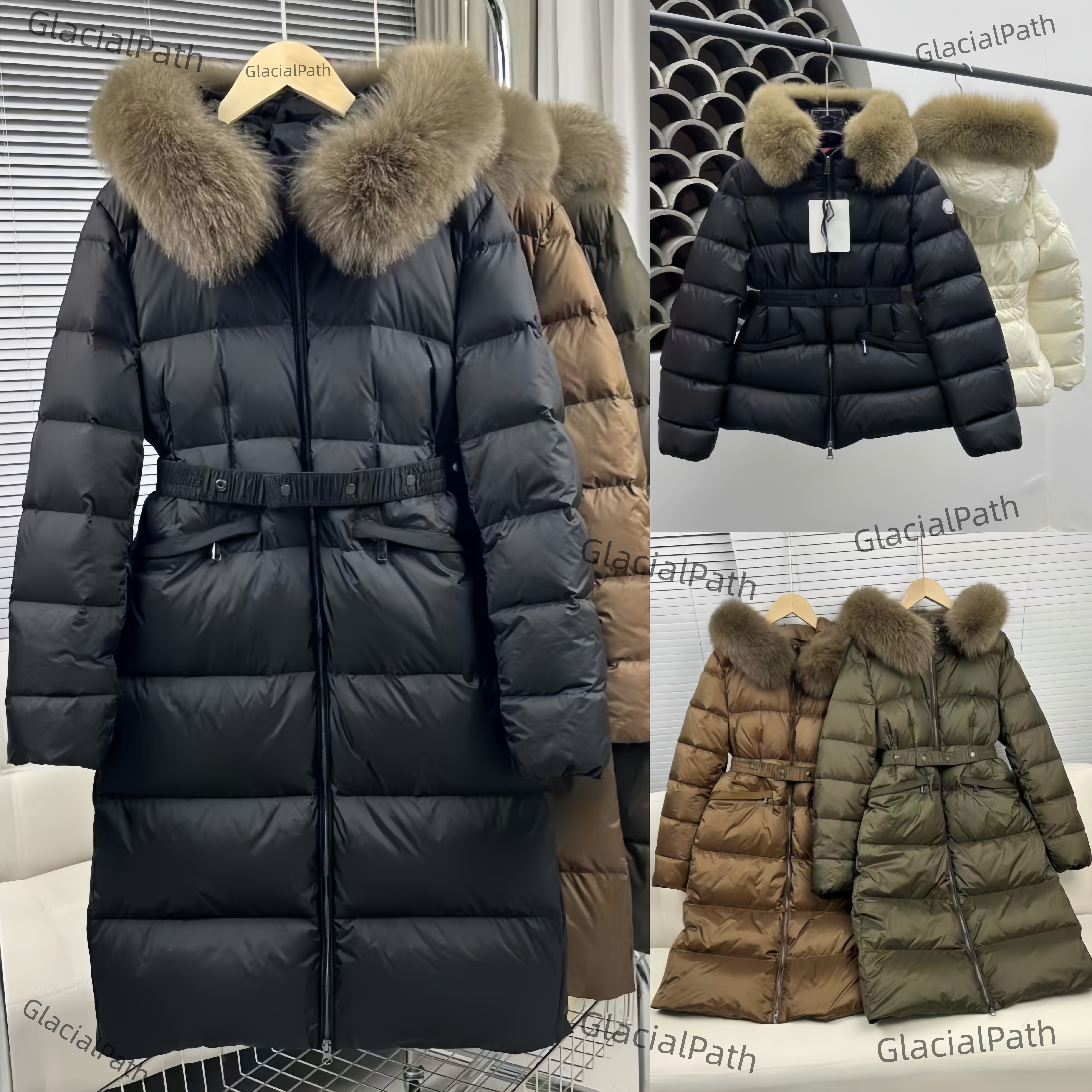 Designer Hooded Women Boed Down Jacket Fur With Nfc Coats Belt Puffer Jacket Lady Winter Warm Outerwear Doudoune Femme Boedic Casual Raccoon Hair Co