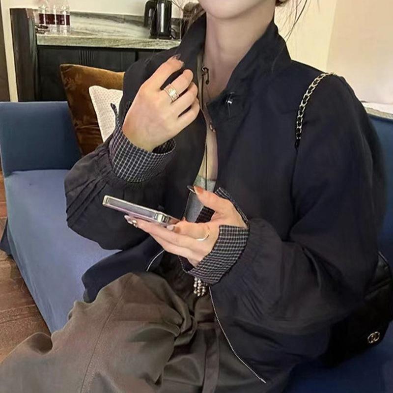Designer Surdimensionné Streetwear Femmes Lâche Style Coréen Zip Up Veste Casual Solide Col Montant À Manches Longues Petite Vêtements D'extérieu