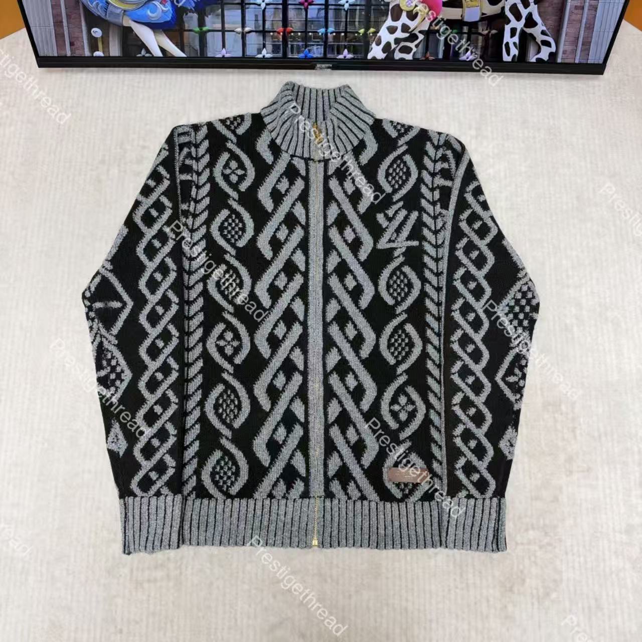 Designer High-Quality Men's Sweaters with Letter Badge, Leather Patch, Color-Block Geometric Cable Knit Stand Collar Jacket Men's Jackets