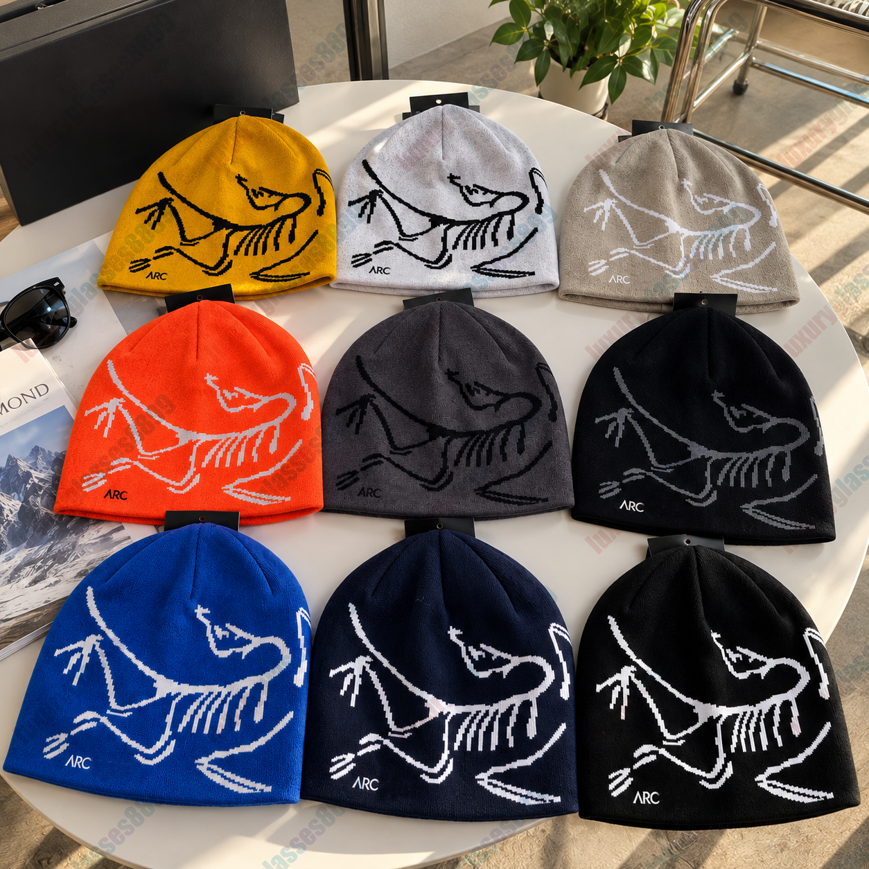 Classic Designer Wool Arc Beanie with Embroidered Ancient Birds - Unisex Knit Cap