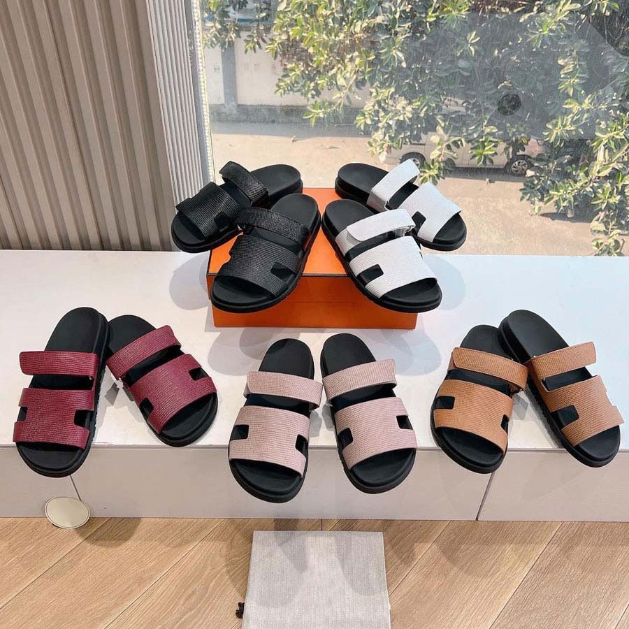 with box luxury designer sandals mens slides Suede Genuine Leather womens slippers Orange Black Brown Summer outdoor sunlight beach Soft Flat shoes