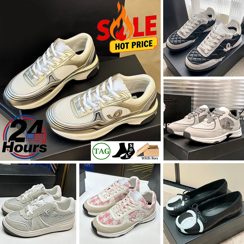 With Box Designer Shoes 23C Sneakers Womens Running Shoes 26S Lambskin Sneaker Casual Shoes Ballet Flats Mens Trainers Black White Gold Panda Grey S