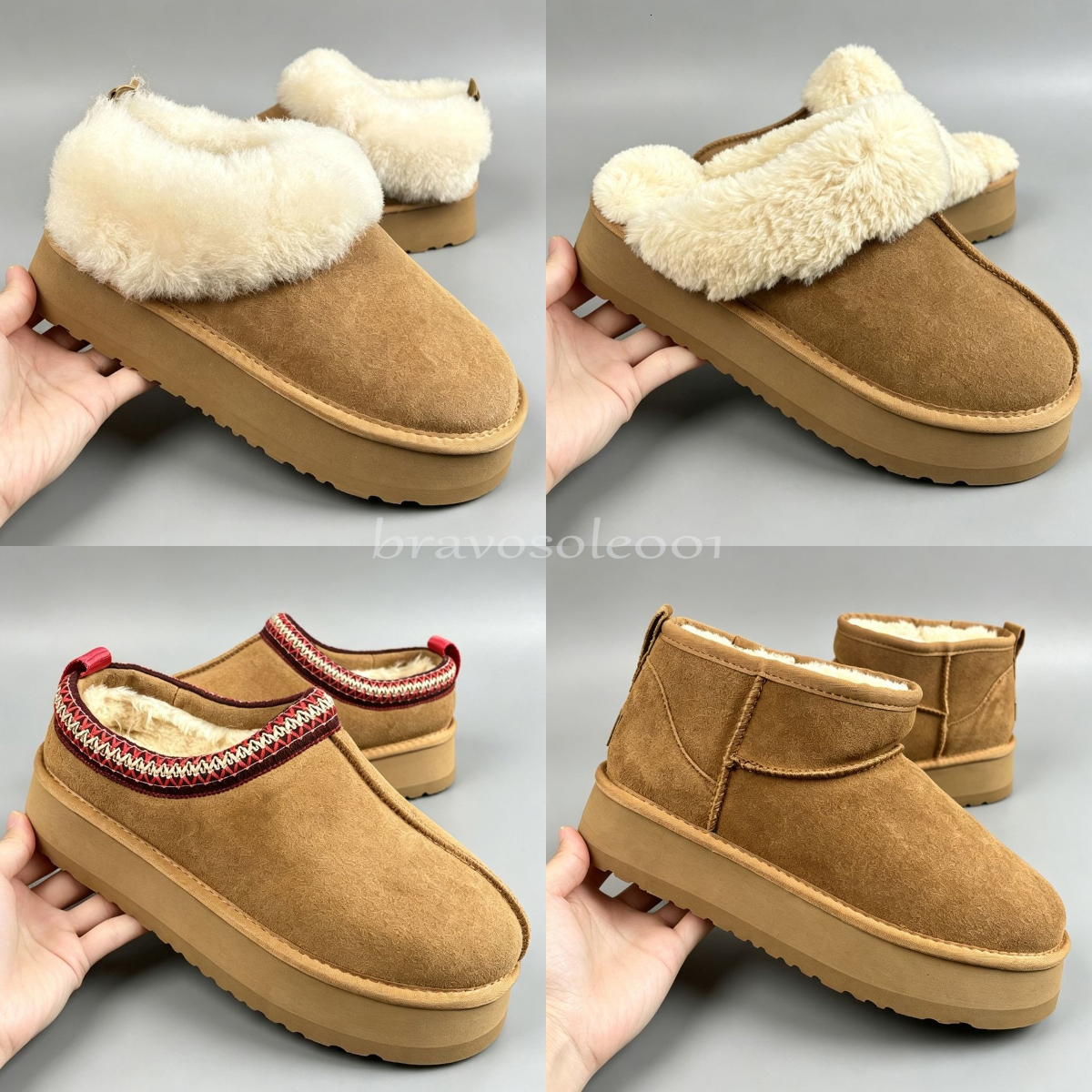 Designer Women Tazz Platform Snow Boots Suede Fur Lined Ankle Booties Winter Warm Slippers Mules Tasman Slippers Slip-on Thick Sole Anti-slip Casual