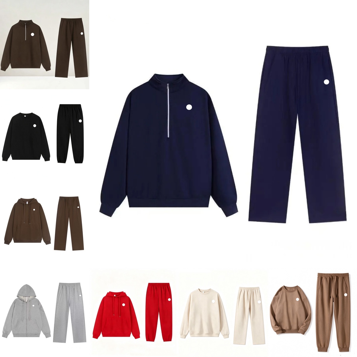 Ensembles de sport de créateurs de mode unisexes Sweat-shirt zippé Pull de sport Yoga 1/4 Sweat à capuche à col ras du cou et pantalon de survête