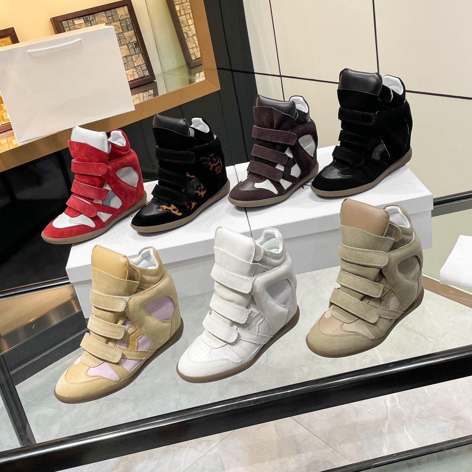 High Top sneaker marantboots Designer Platform shoe woman leopard leather suede sport shoe Luxury wedge dress ankle Boot Outdoor track Casual walk R