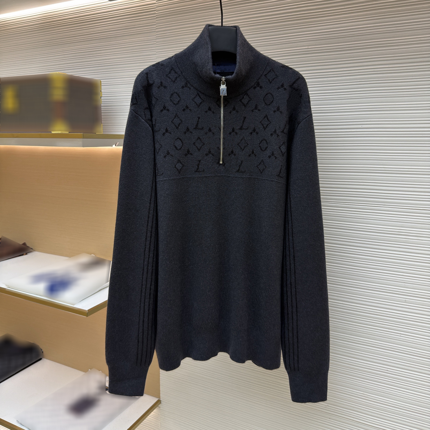 Designer Brand Clothing High Quality Men's Sweater Half High Collar Half Zipper Sweater Jacquard Sleeve Texture Loose and Versatile Knitted Swe
