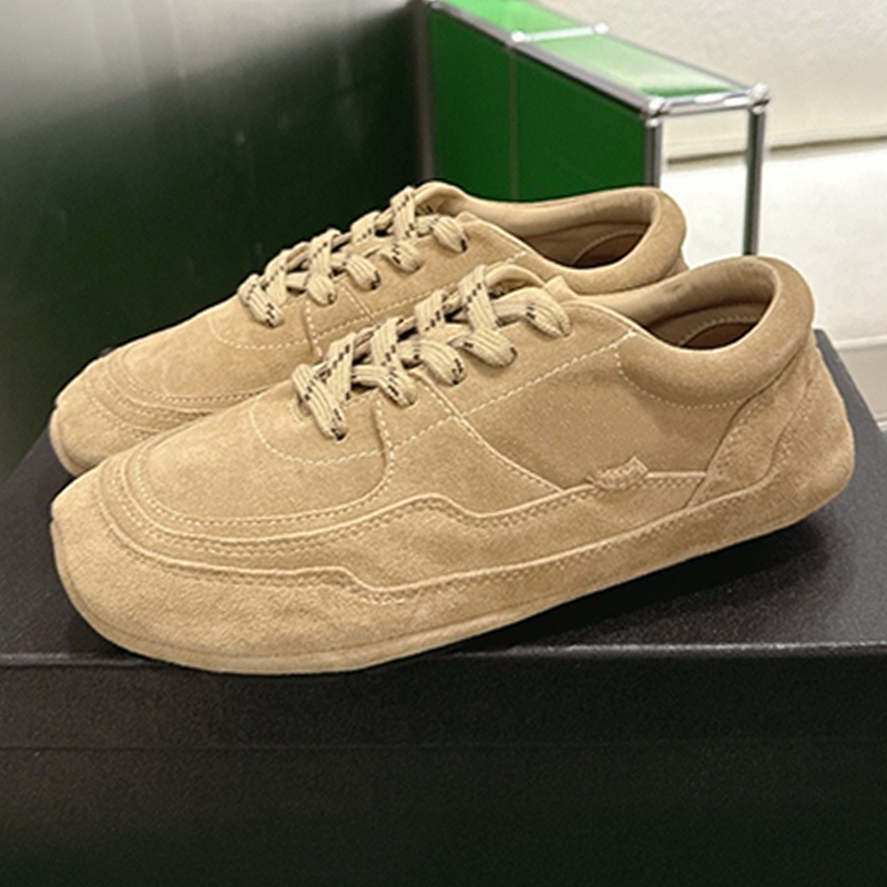 Fall Winter 2026 Womens CC Suede Calfskin Sneakers Dark Beige Lace Up Designer CC Sport Shoes Elegant Round Toe Classic Flat Running Sneakers Rubber