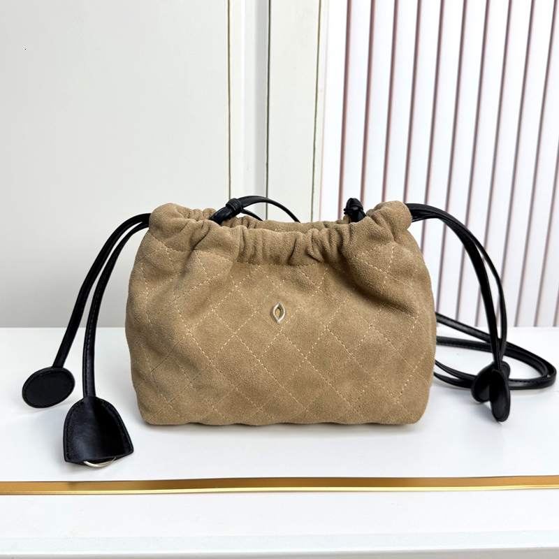 12A Designer bag 26S Suede Brown Drawstring Bucket Bag Quilted Diamond Stitching Shoulder Bag Drawstring Closure mini bag women Crossbody bag