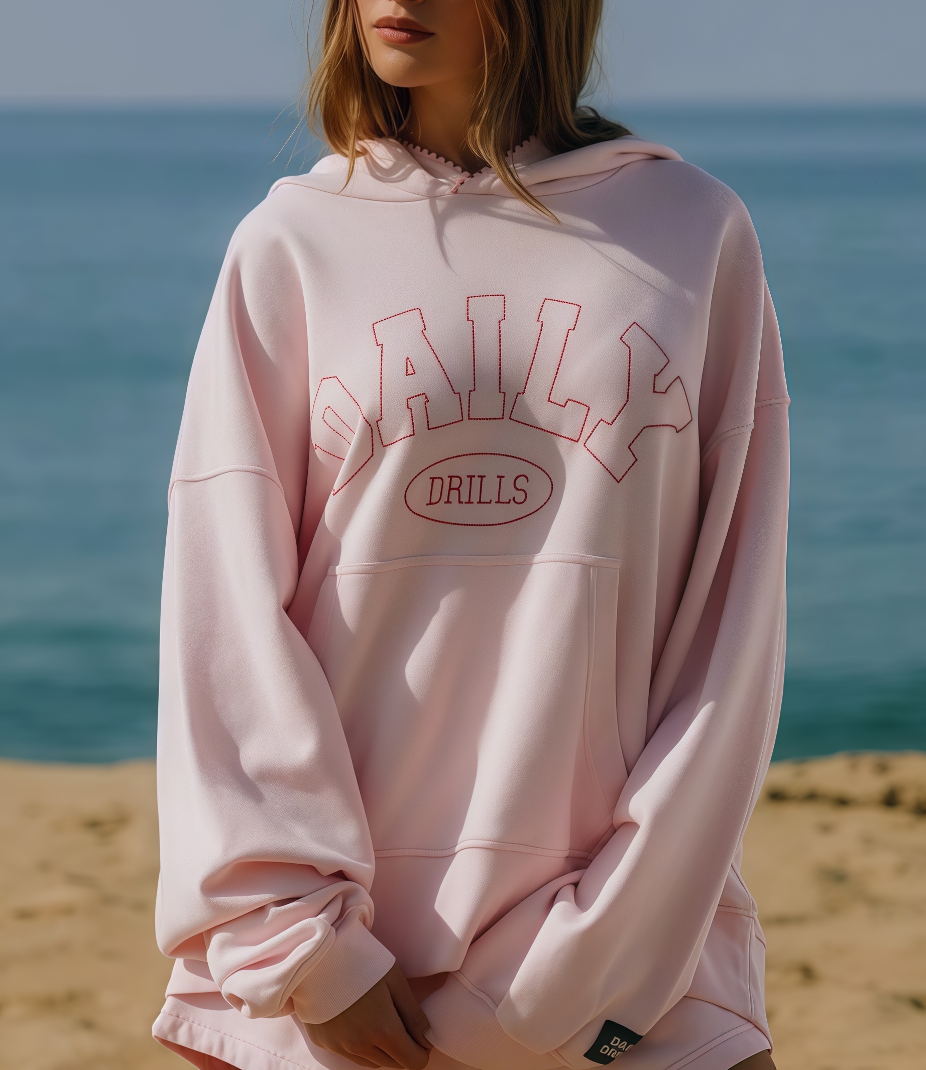 Brodé DAILY DRILLS Sweat à capuche Niche Designer Coton Pull Classique Lettre Imprimé Col Rond Manches Longues Surdimensionné Femmes Casual Polyv