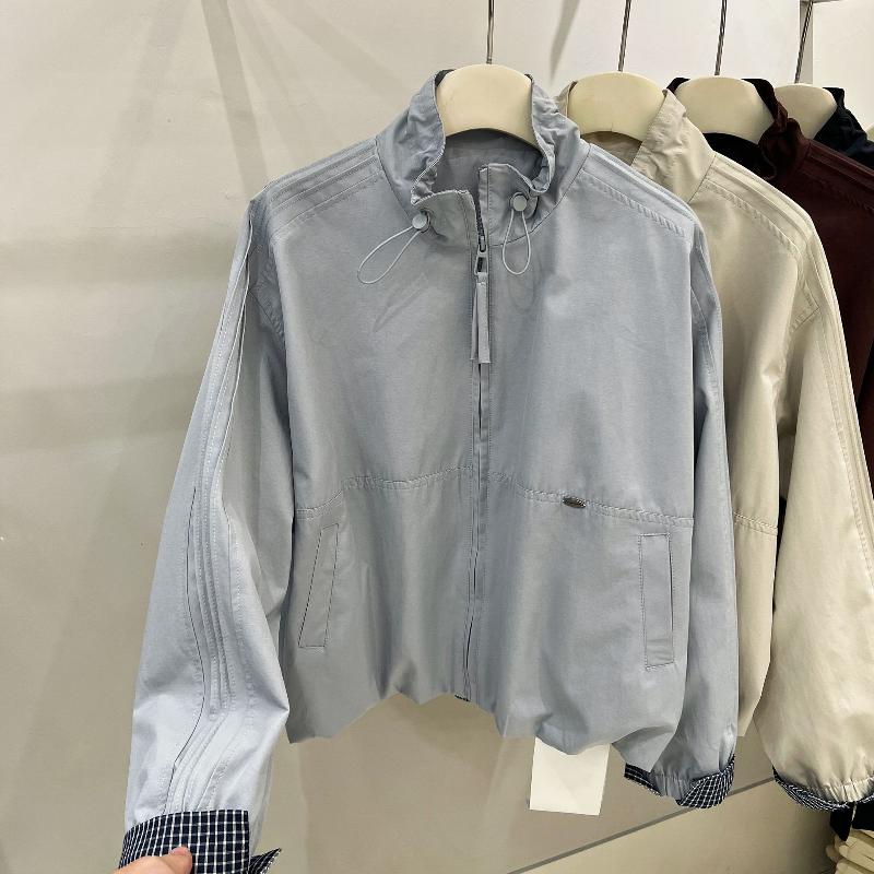 Designer Haute Qualité Surdimensionné Femmes Lâche Style Coréen Zip Up Veste Casual Solide Col Montant À Manches Longues Petite Vêtements D'extér
