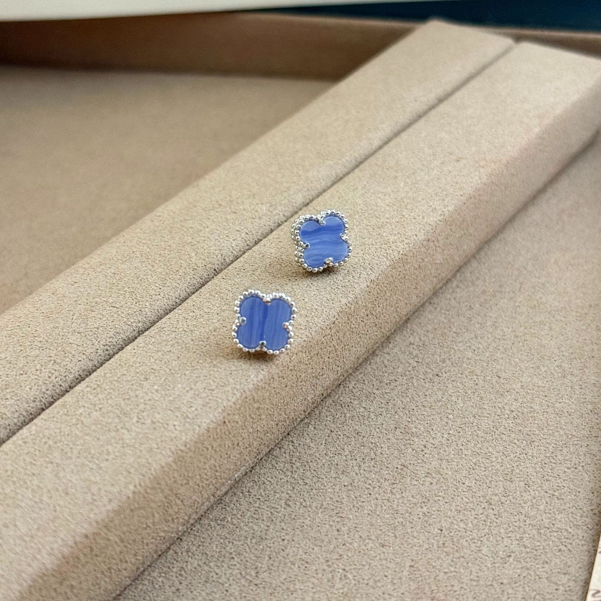 Designer Jewelry vanly Purple chalcedony four-leaf clover earrings, a classic and stylish choice everyday wear, recommended for women