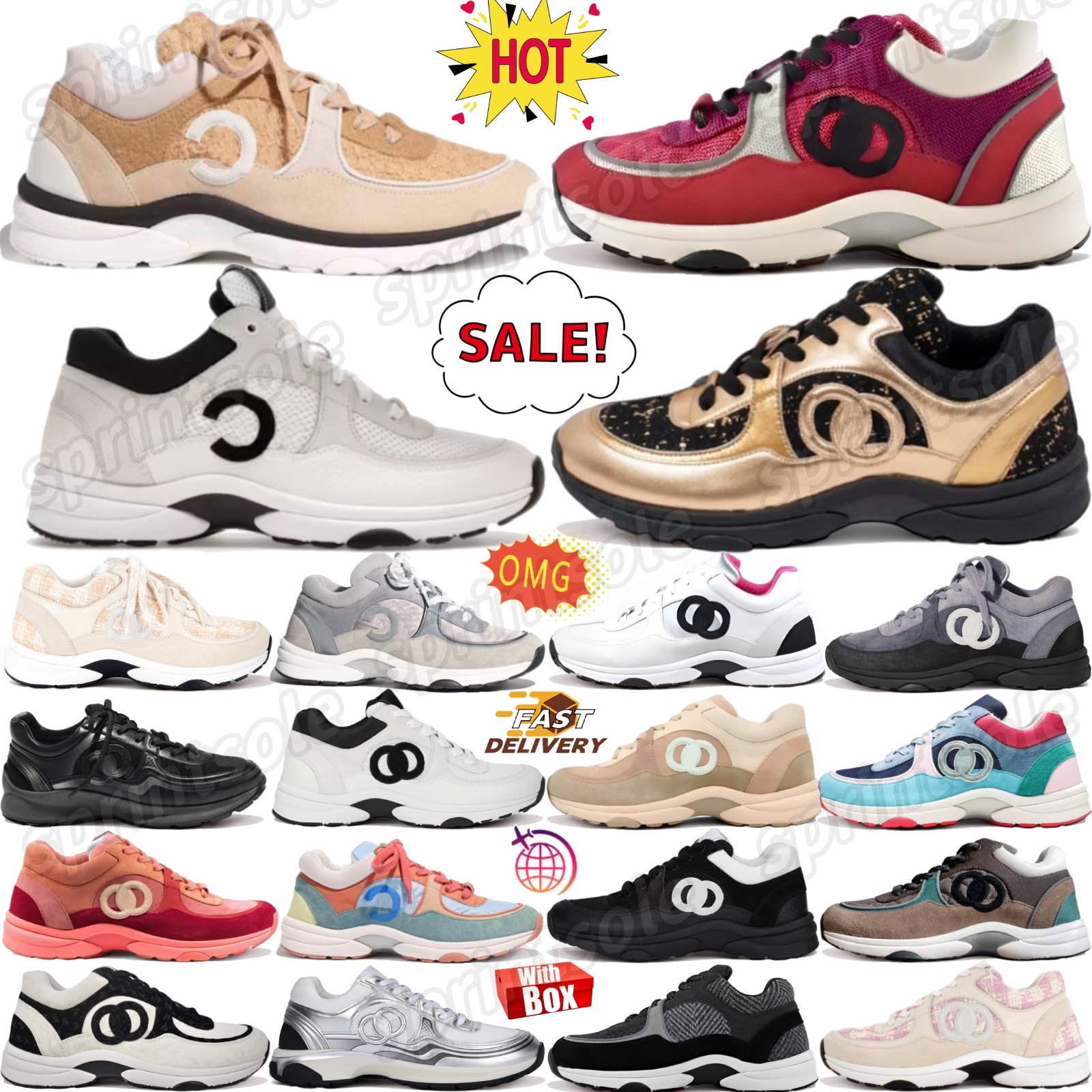 Casual shoes designer with box sneakers Low Top White Black Brown Green Suede Tweed Easter Coral Red Beige Wool White Pink Beige Purple Pink Silver