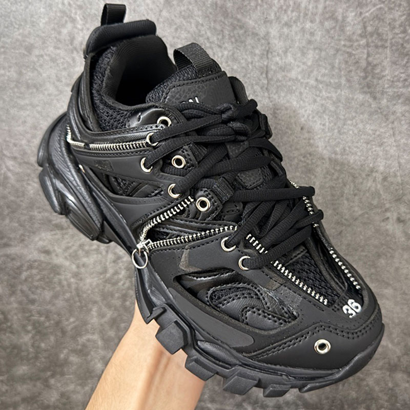 Mens Track Zip Sneaker Black Fashion Designer Breathable Mesh Upper Sports Shoes Non Slip Rubber Thick Bottom Daily Casual Shoes Fashion Street Styl