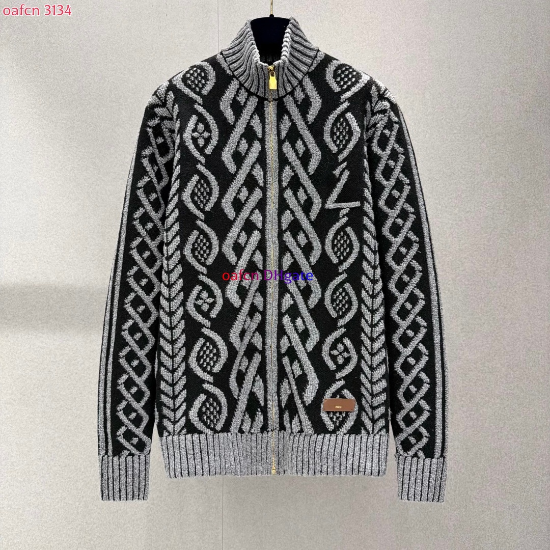 designer sweater high quality business casual knitted v neck cardigans autumn winter mens sweater Twisted jacquard stand up collar zipper jacket 313