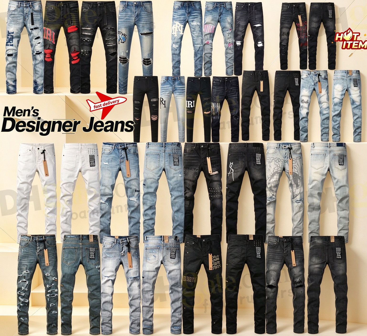 designer jeans ksubi jeans men's slim jeans Handmade Distressed Ripped Denim jeans High Quality Cotton Stretchable Streetwear Trousers for Men