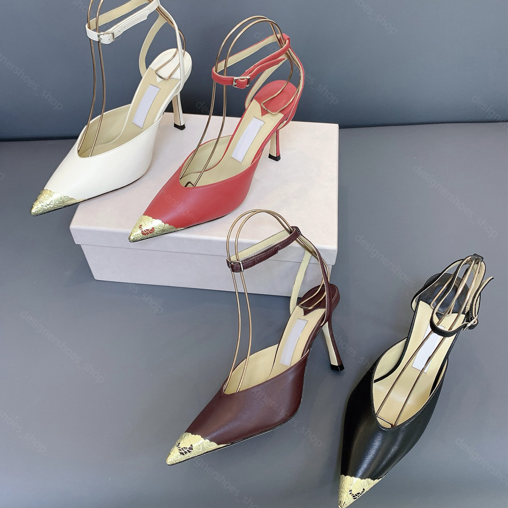 Metall-Spitzen-Zehenkappe, Slingback-Pumps mit hohen Absätzen, Damen-Pumps im Luxus-Stil, spitze Zehenpartie, ausgestellte Stiletto-High-Heels, Desi