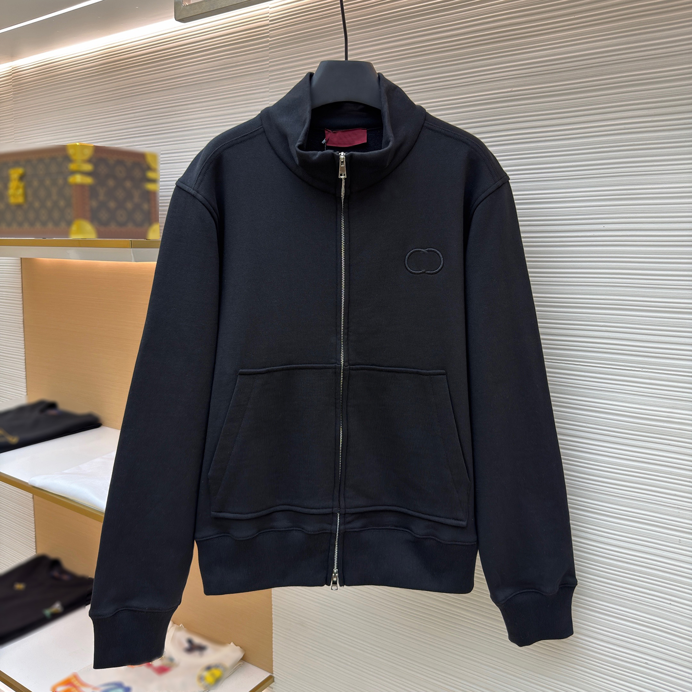 Designer brand clothing high-quality men's black stand up collar zipper sweatshirt set, G embroidery casual two-piece set, straight leg sweatpa