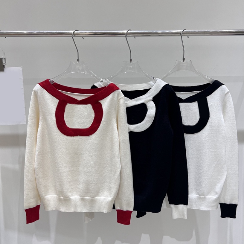Elegant Slash Neck Knitted Tops 3 Colors Women Luxury Casual Letter Long Sleeve Jumper Tops Festival Stylish Sweater