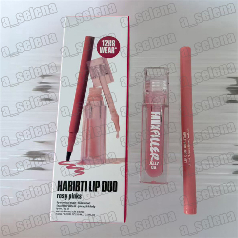 Lip Duo Set 2 pièces gelée lèvres huile Lipliner liquide rouge à lèvres rose rose # Peachy Nudes # 1 ml + 3.9 ml Lipkit
