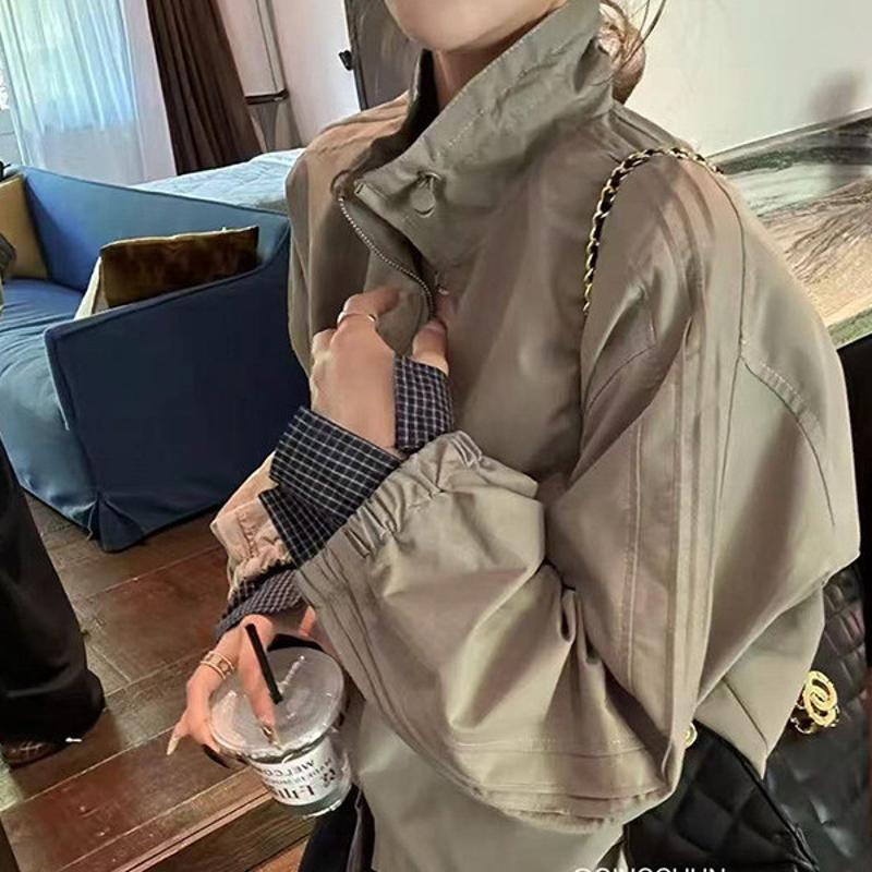 Designer Haute Qualité Surdimensionné Streetwear Femmes Lâche Style Coréen Zip Up Veste Casual Solide Col Montant À Manches Longues Petite Vêteme