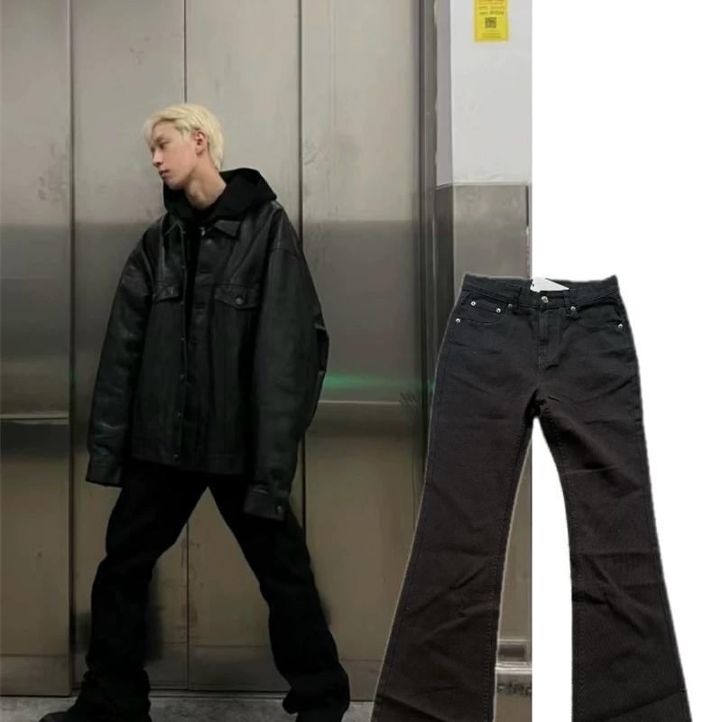 Jean évasé noir pour hommes et femmes, en coton, Denim, taille moyenne, fermeture éclair, unisexe, pantalon décontracté de tous les jours, non ex