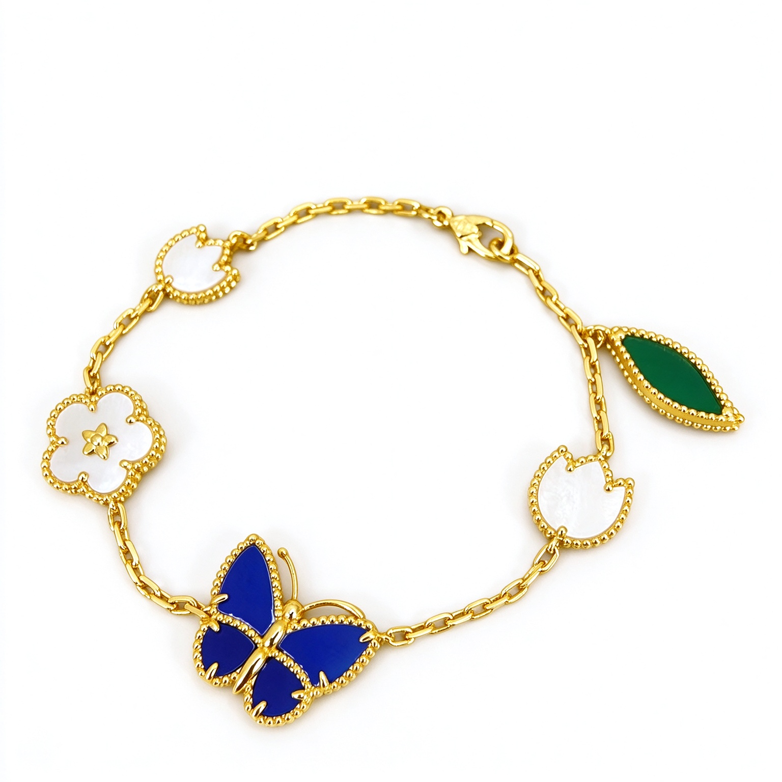 Bracelet en émail de coquille de fleur de papillon, bracelet à breloques de tulipe de feuille plaqué or pour les femmes, cadeau de bijoux de mode