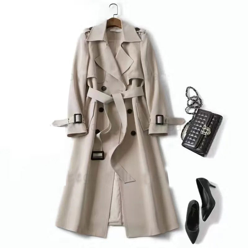 wool trench spring autumn commuting Korean version popular British style long fashionable and classic women double breasted coat Asian size