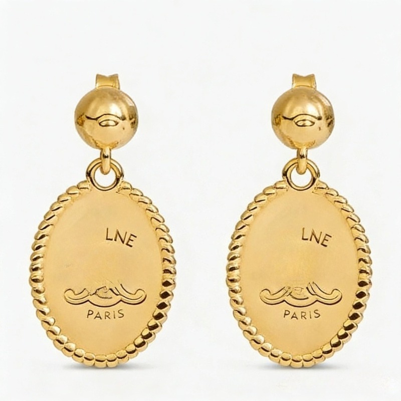 Boucles d'oreilles Vintage plaquées or 18 carats pour femmes, boucles d'oreilles ovales de luxe avec lettres gravées, pendantes, bijoux à la mode