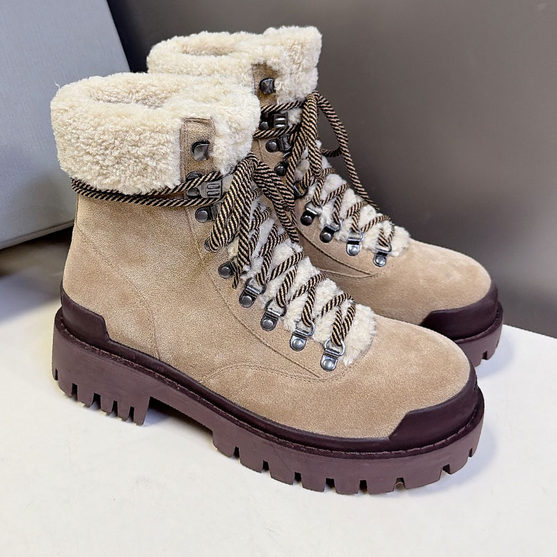 Mens Womens Combat Strike Winter Noce Boot Couple Lace Up Boot Designer Round Headed Metal Buckle Motorcycle Booties Rubber Outsole Size 35 45
