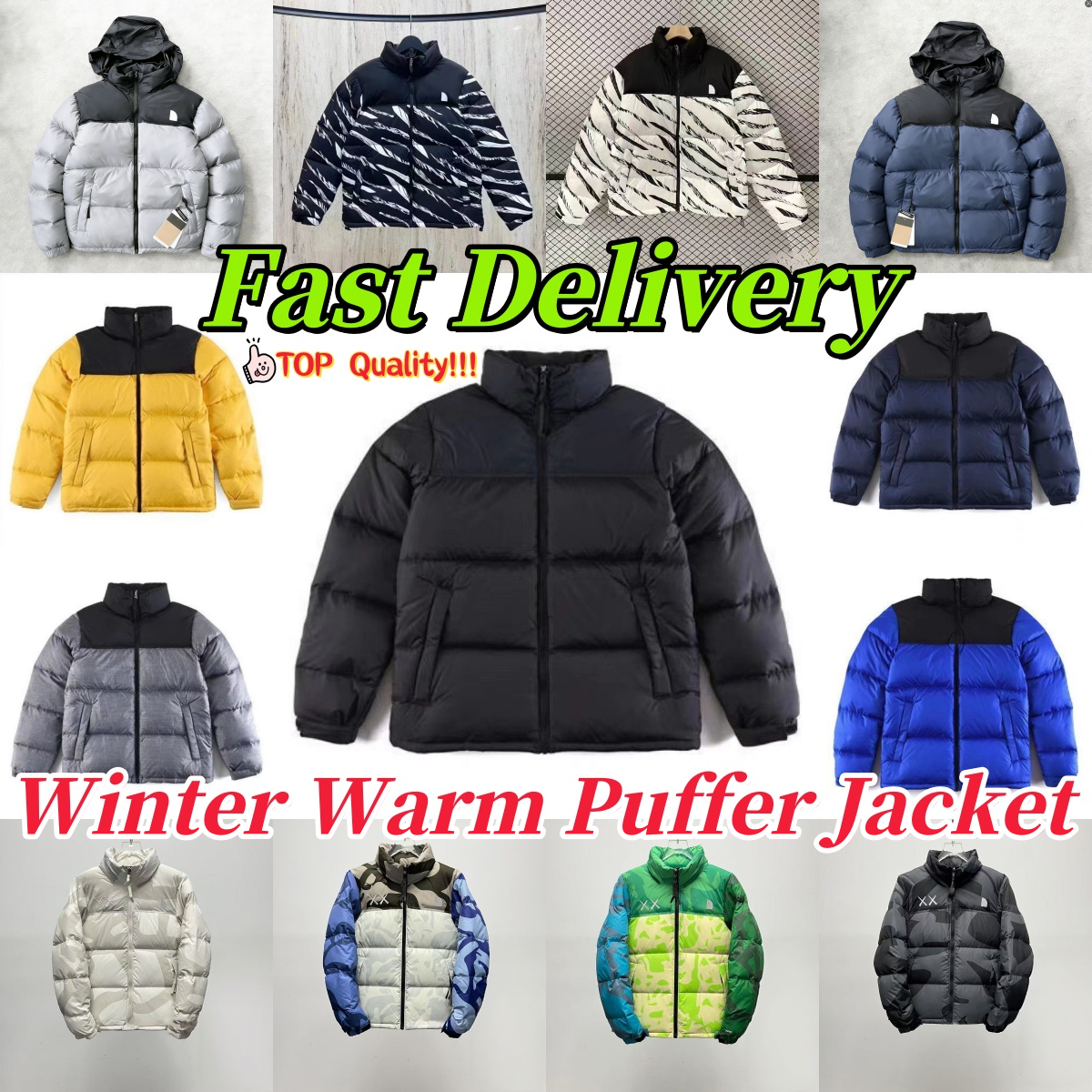 Winterjas voor heren, opstaande kraag, jas met volledige ritssluiting, elastische manchetten, winddicht, warm, lichtgewicht, gewatteerd, losse pasvo