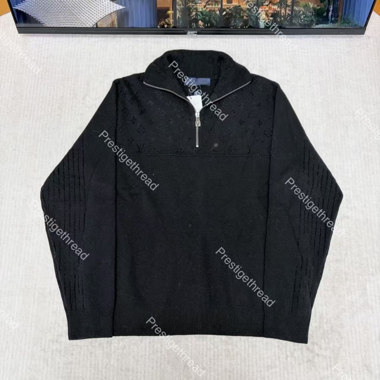Designer high-quality ribbed wool sheep ski jacquard letter retro-style knitted half-zip pullover 26 new Men's Sweaters