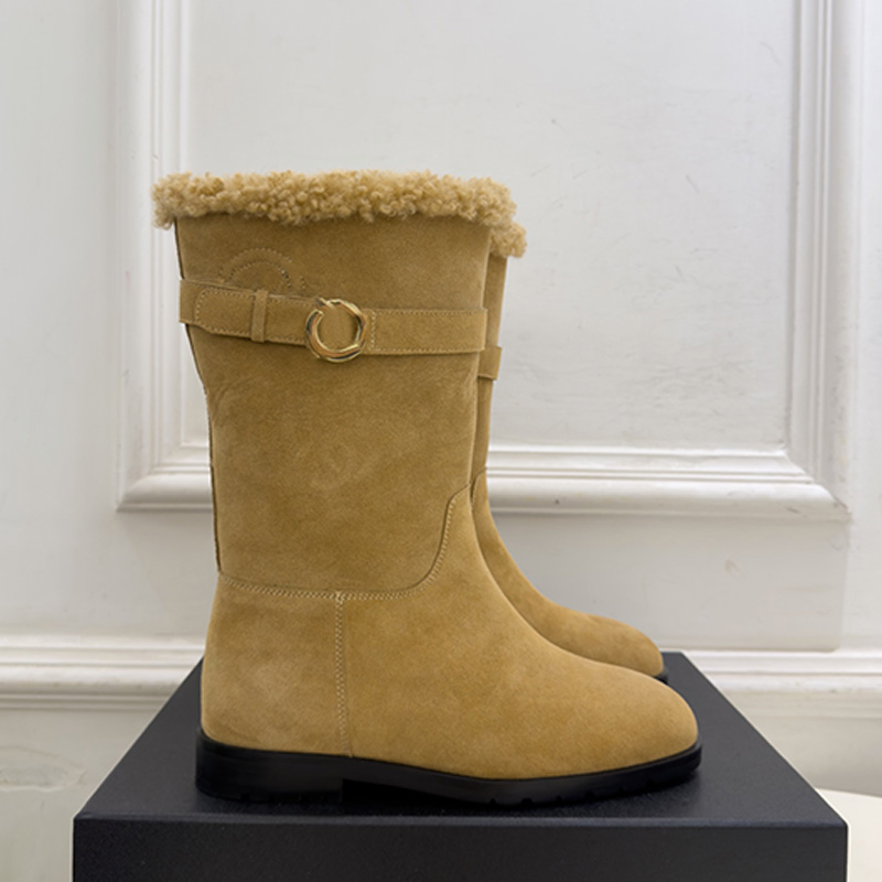 Fashion Designer Womens Knight Short Boots Classic Brown Cowhide Suede Shoes Uppers Ankle Boots Womans Wearing Snow Boots Outdoor Warmth In Winter