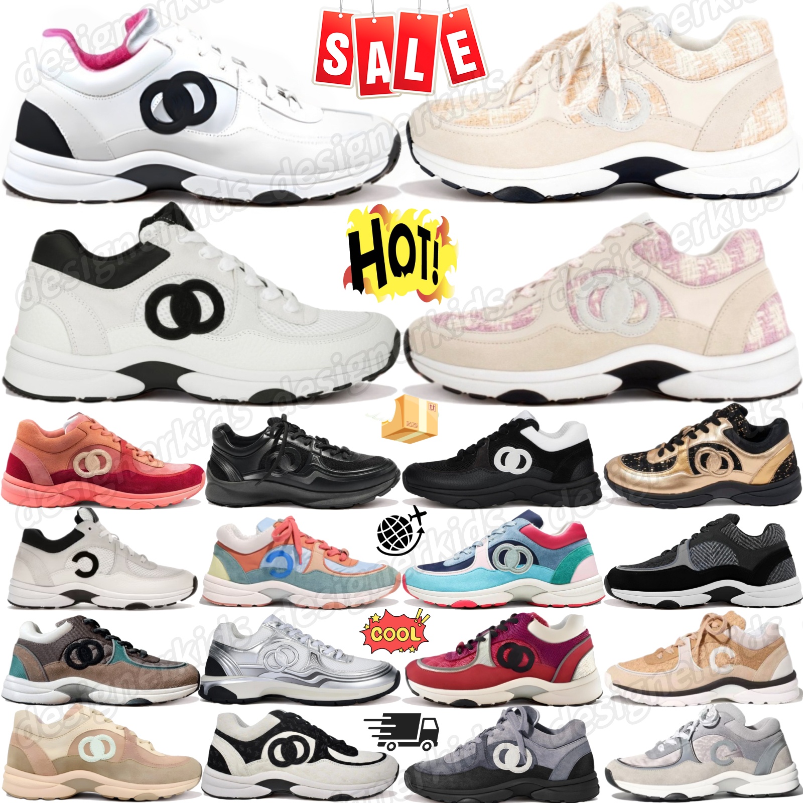 sneakers with box designer Low Top Casual shoes White Black Ivory Blue Grey Triple White Dark Grey Brown Green Suede Tweed Easter Coral Red mens wom