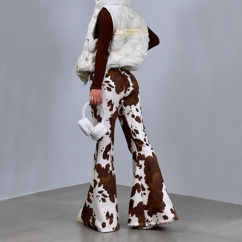 Designer High Quality Retro Cow Print Washed Straight Leg Jeans Men Women High Waist Vintage Distressed Loose Denim Pants