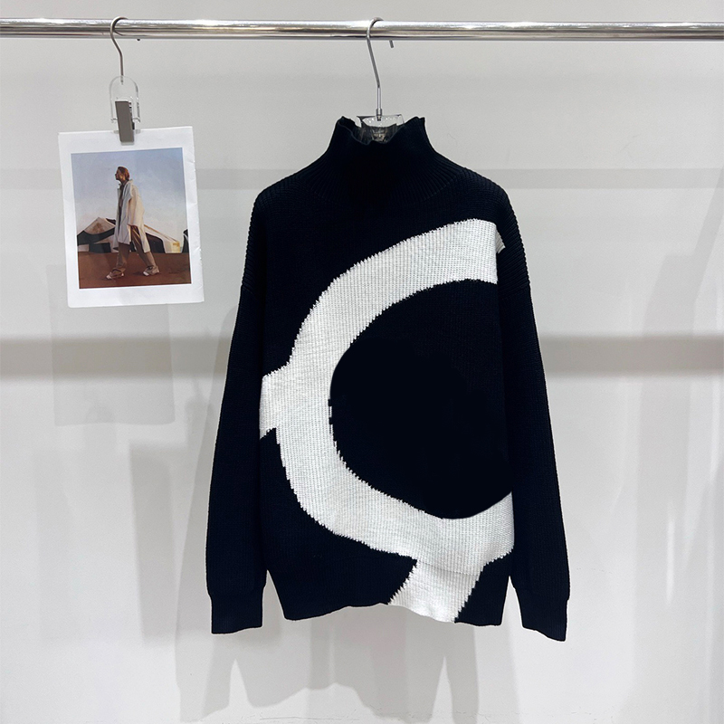 2027 Designer Oversized Half Turtleneck Knit Sweater Women Jacquard Loose Thick Knit Pullover Streetwear Fall Winter Casual Long Sleeve Jumper