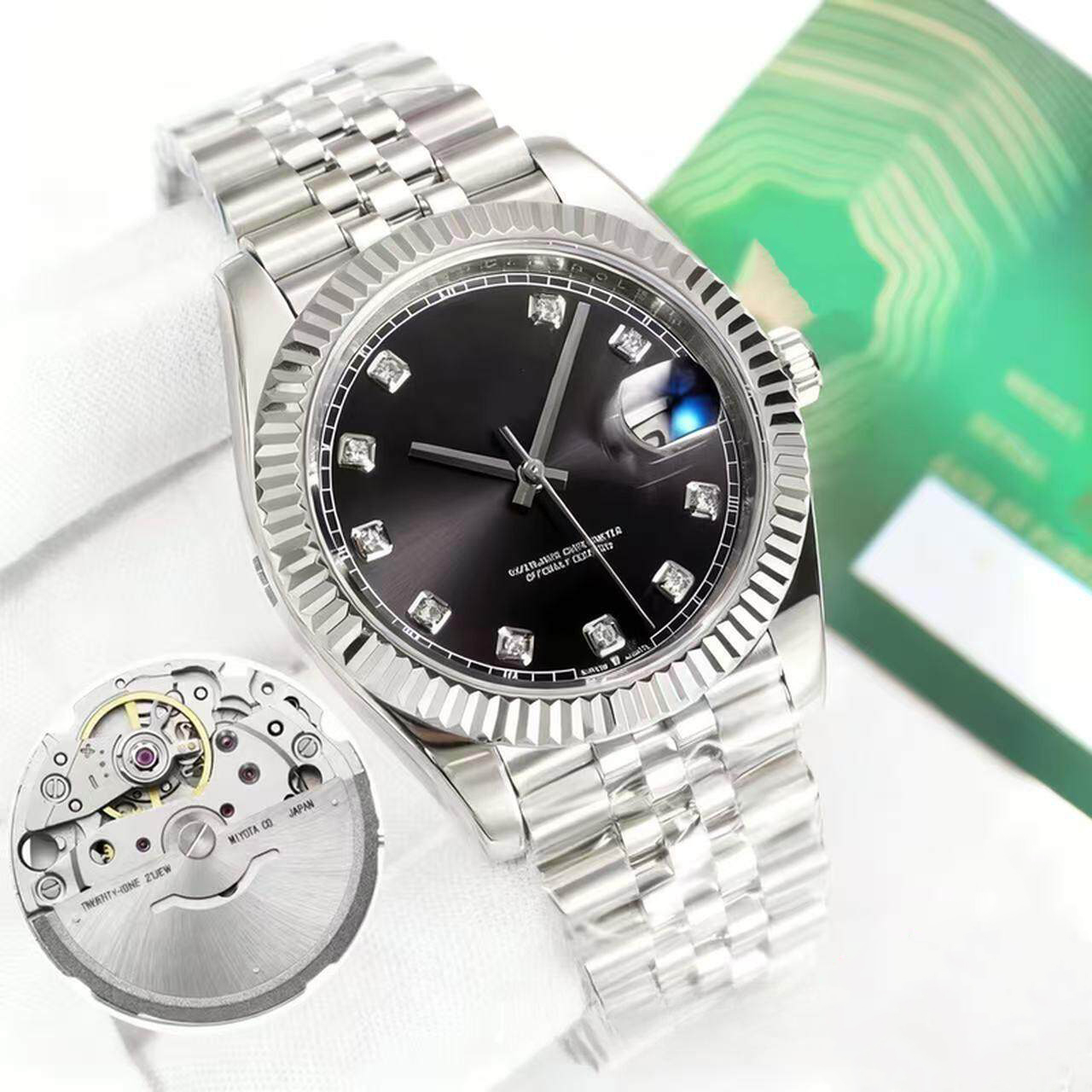 Montres SUPER automatiques pour hommes – Mouvement MIYOTA 8215 – Cadran noir lumineux 40 mm – Montres-bracelets formelles et décontractées – Étan
