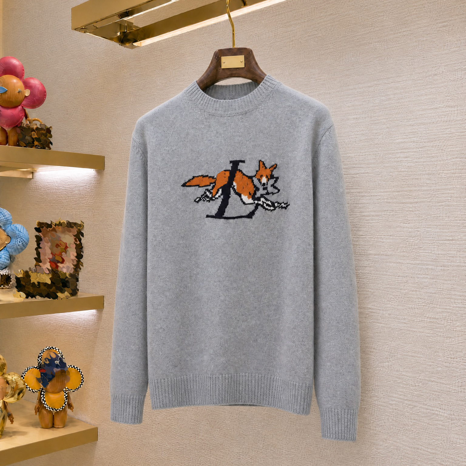 Designer brand clothing, high-quality men's sweaters, animal jacquard round neck sweaters, soft glutinous wool blended casual inner knitted top