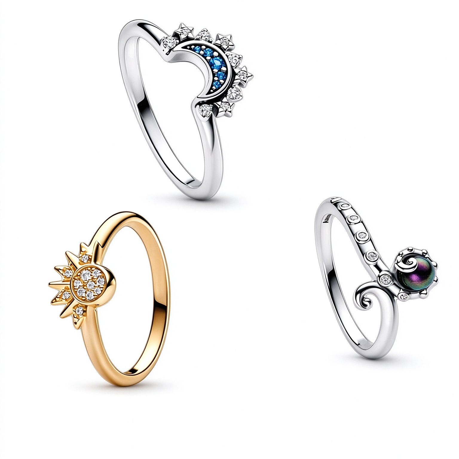 Dainty Sun Moon Star Stackable Ring for Women, Sparkling CZ Sun & Moon Statement Rings, Aesthetic Ins Couple Matching Jewelry Gift