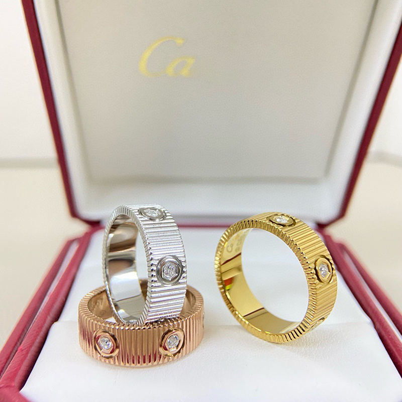 luxury designer striped band with diamond luxury designer ring for women men minimalist wedding engagement jewelry gift with box