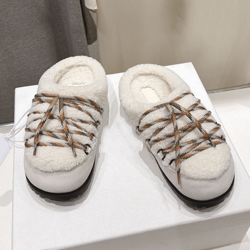 Suede And Shearling Mules Luxury Designer Mule 1R553O Minimalist Casual Womens Mule Warm Comfort Autumn Winter Mule Shearling Lining Rubber Sole Siz