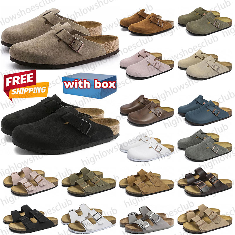 free shipping men designer sandals slippers women boston clog suede leather Black mens slides sandles mules flip flops outdoor shoes with box